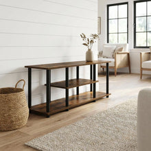 Amber Pine/Black TV Stand with 3-Tier Storage and Wooden Construction