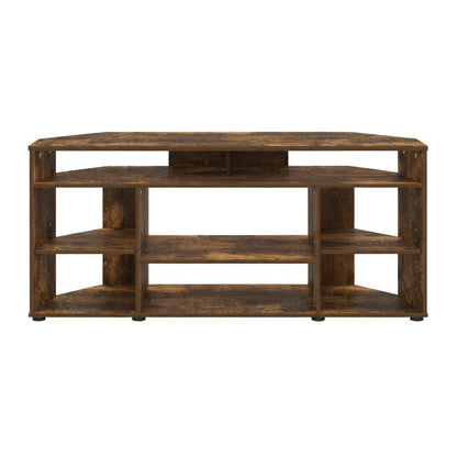 Gold Corner TV Stand for Up to 55-Inch Screens, Rubberwood & Walnut Veneers