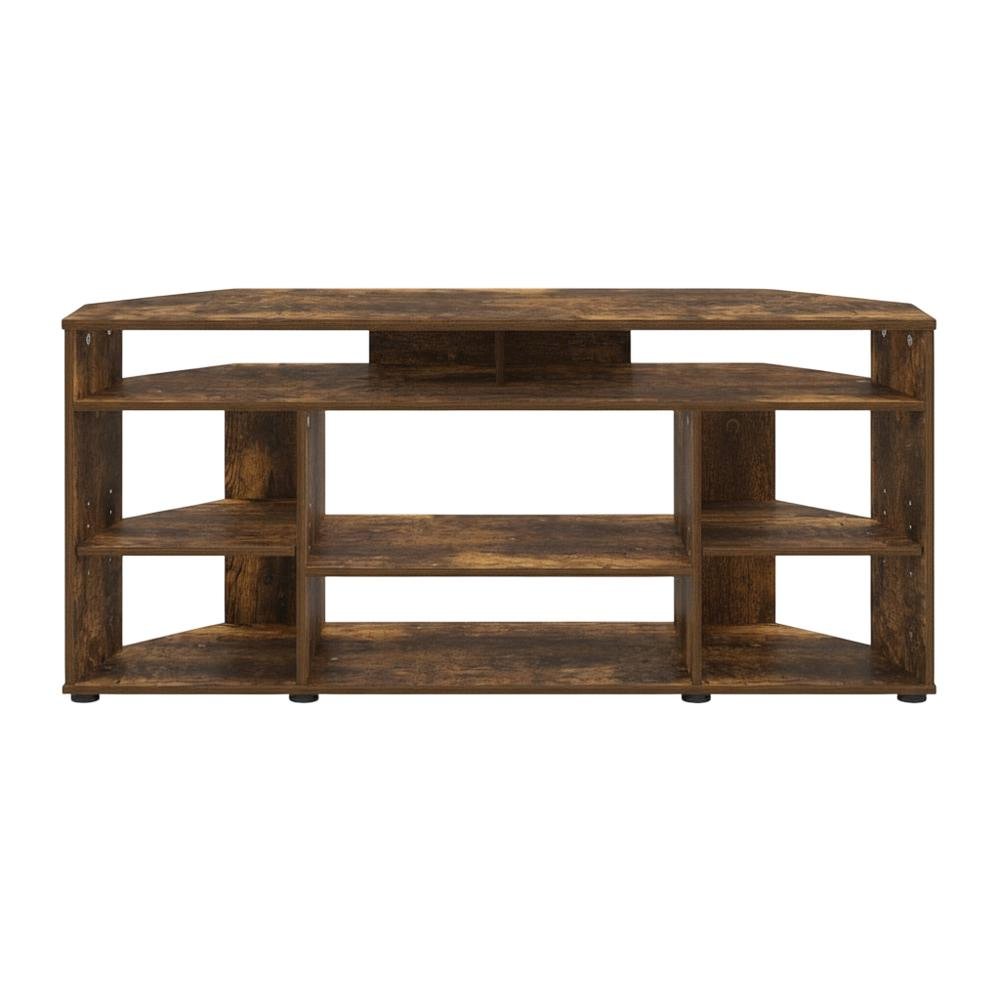 Gold Corner TV Stand for Up to 55-Inch Screens, Rubberwood & Walnut Veneers