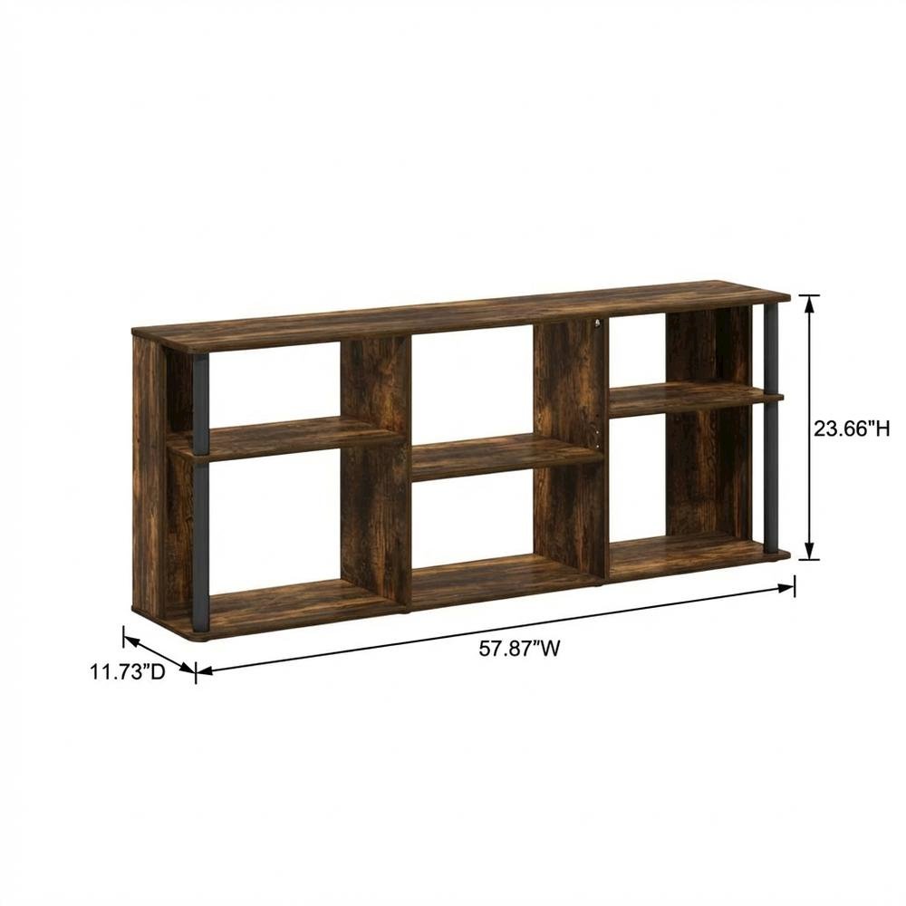 Wooden TV stand with black and amber pine finish for TVs up to 65 inches