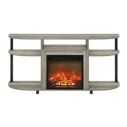 Gray entertainment center stand, fireplace insert, TV up to 55 inches, solid