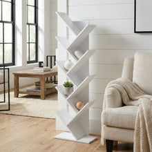 White wooden bookcase with clean design for versatile storage