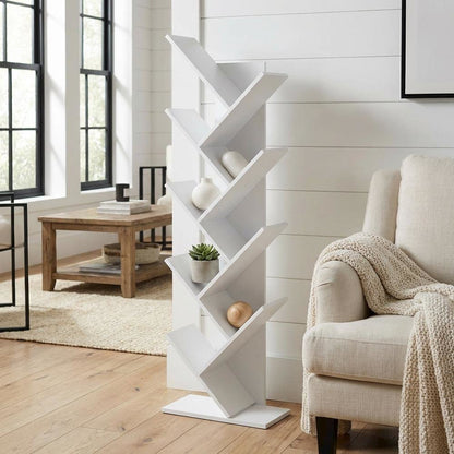 White wooden bookcase with clean design for versatile storage