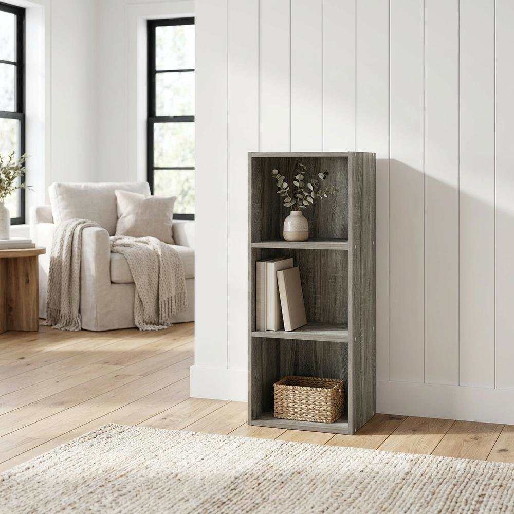 French Oak 3-Tier Open Shelf Bookcase with No Tool Assembly