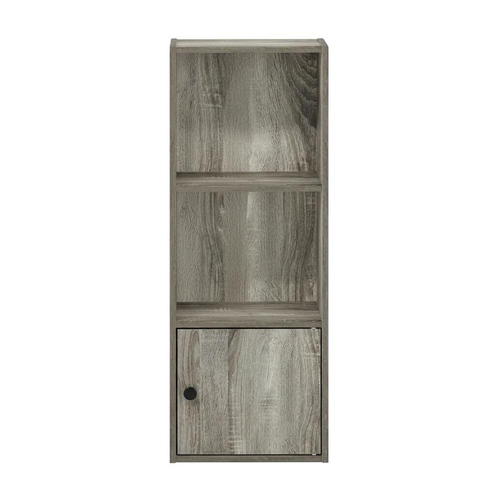 Wooden 3-Tier Shelf Bookcase with Door Storage in French Oak Finish