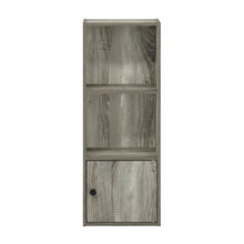Wooden 3-Tier Shelf Bookcase with Door Storage in French Oak Finish