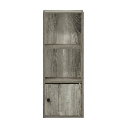 Wooden 3-Tier Shelf Bookcase with Door Storage in French Oak Finish