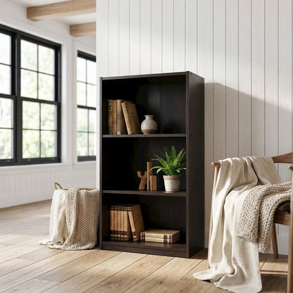 Espresso 3-Tier Bookcase with Adjustable Shelves for Organized Storage
