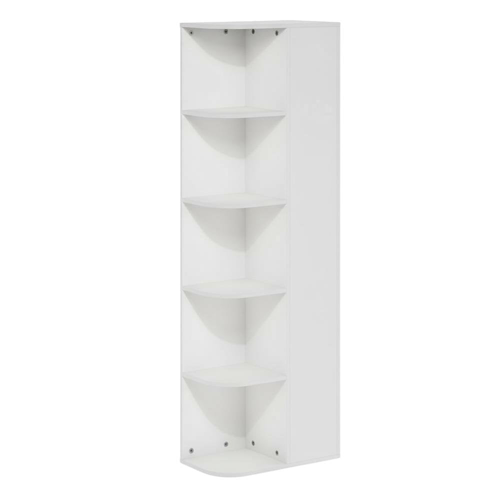White 5-Tier Corner Bookcase with Open Shelving for Living Spaces