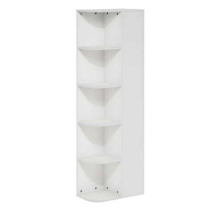 White 5-Tier Corner Bookcase with Open Shelving for Living Spaces