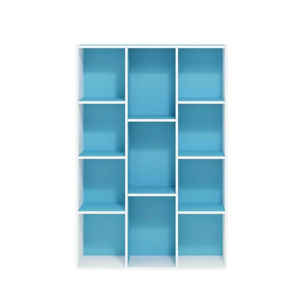 Reversible Open Shelf Bookcase in White and Light Blue with Wood Construction