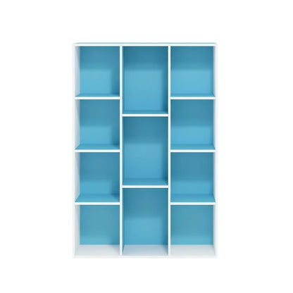 Reversible Open Shelf Bookcase in White and Light Blue with Wood Construction