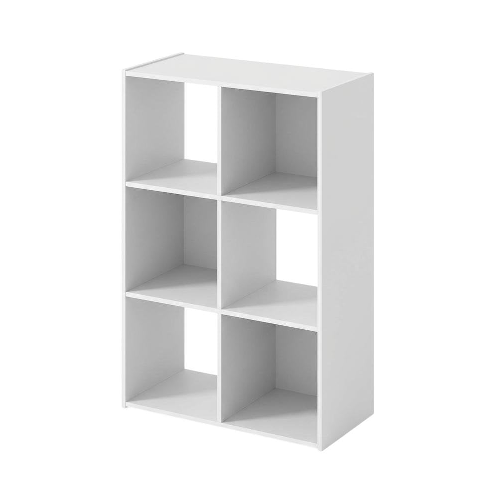 White wood bookcase with open shelves and versatile storage