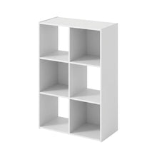 White wood bookcase with open shelves and versatile storage