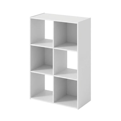 White wood bookcase with open shelves and versatile storage