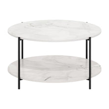 Round Marble White 2-Tier Coffee Table with Sturdy Metal Legs and Storage Space