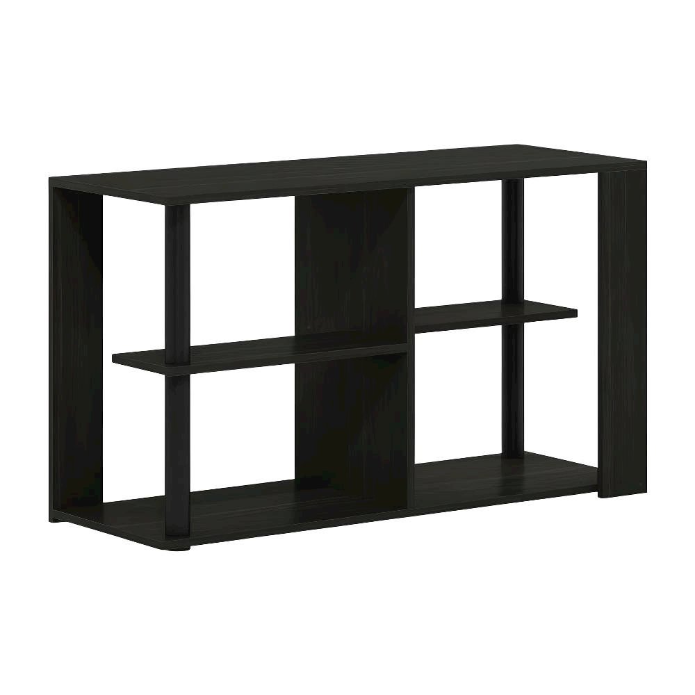 Narrow Espresso Coffee Table with Black Shelves and Compact Storage Space
