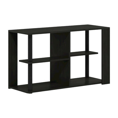 Narrow Espresso Coffee Table with Black Shelves and Compact Storage Space