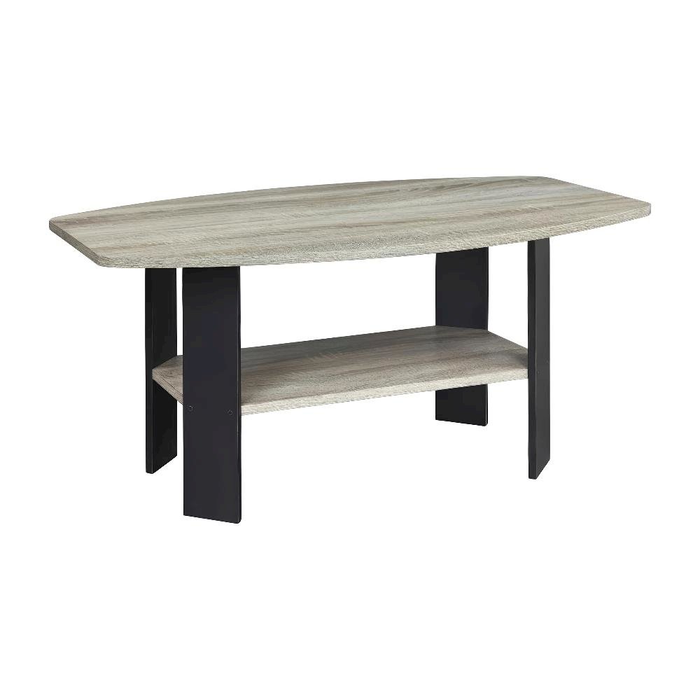 French Oak Grey Coffee Table with Black Metal Legs and Minimalist Design