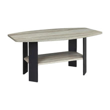 French Oak Grey Coffee Table with Black Metal Legs and Minimalist Design