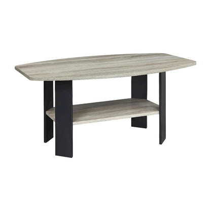 French Oak Grey Coffee Table with Black Metal Legs and Minimalist Design