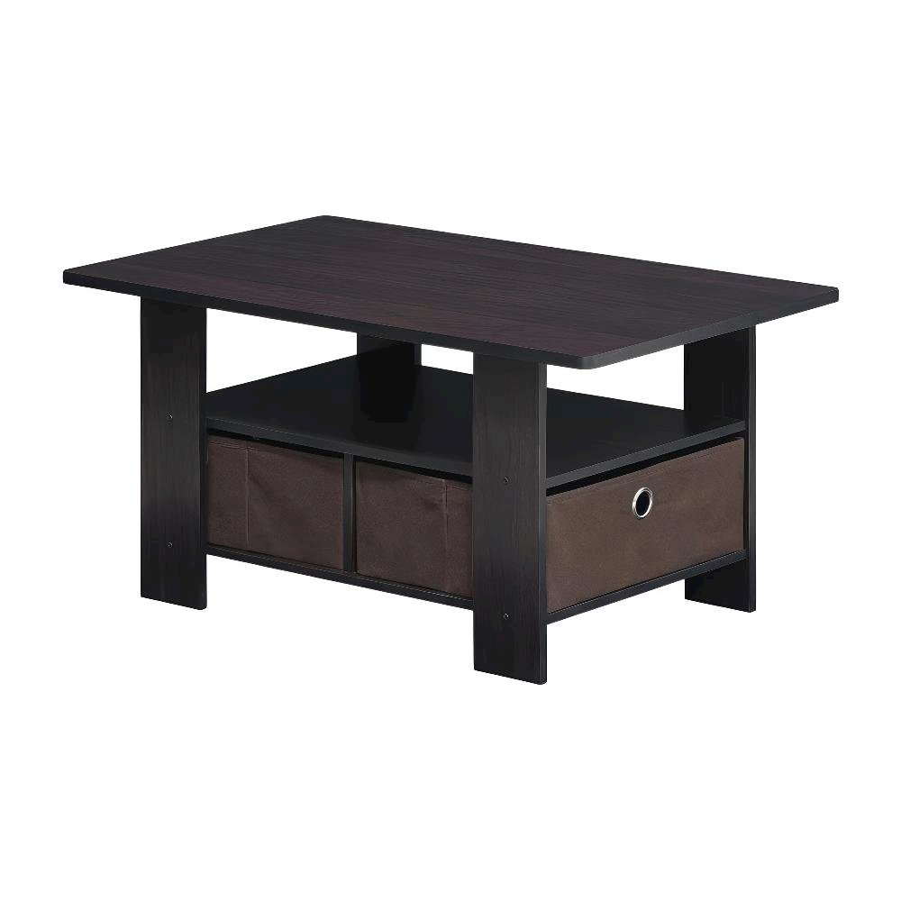 Dark Walnut Coffee Table with Bin Drawer and Compact Storage Surface 11158DWN