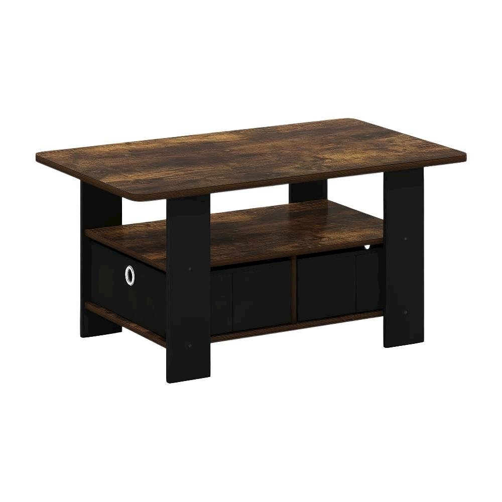Amber Pine Black Coffee Table with Bin Drawer and Durable Construction