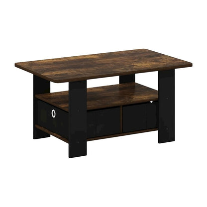 Amber Pine Black Coffee Table with Bin Drawer and Durable Construction
