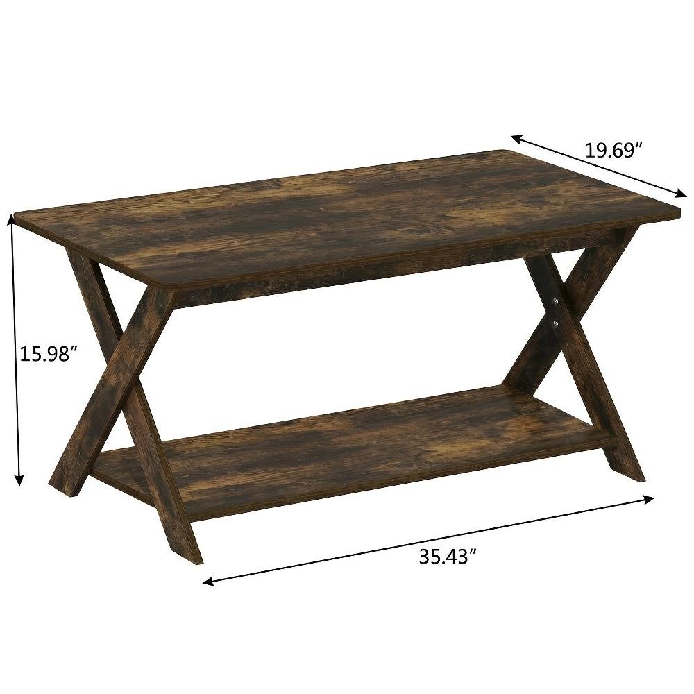 Amber Pine Coffee Table with Criss-Crossed Frame and Modern Minimalist Design
