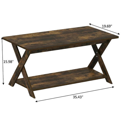 Amber Pine Coffee Table with Criss-Crossed Frame and Modern Minimalist Design