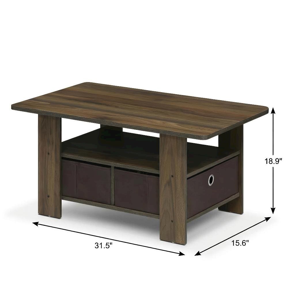 Columbia Walnut Dark Brown Coffee Table with Bin Drawer and Storage Compartment