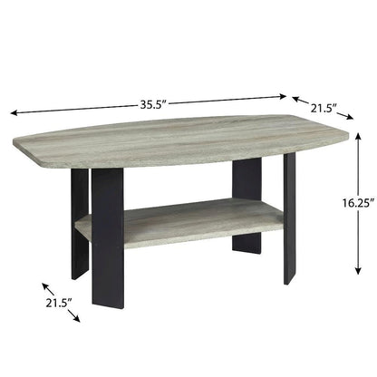 French Oak Grey Coffee Table with Black Metal Legs and Minimalist Design
