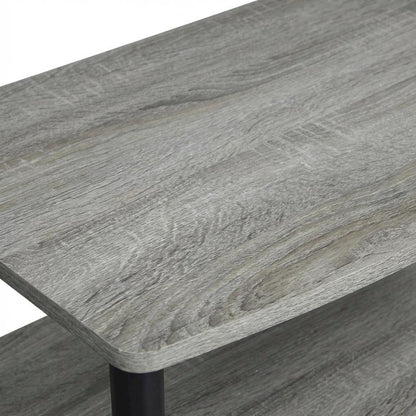 Elevated TV Stand with No Tools Assembly in French Oak Grey and Black Finish