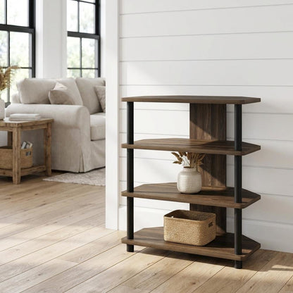 Wooden TV Stand with Columbia Walnut/Black Finish and Easy Assembly