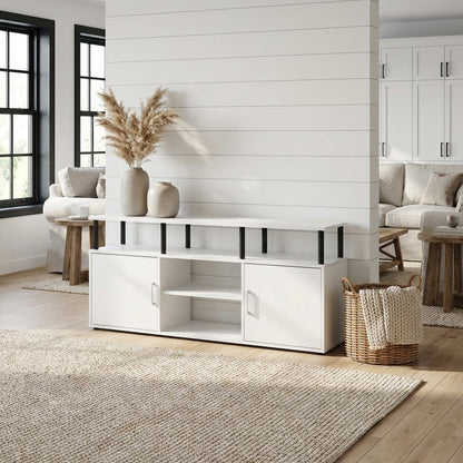 Wood TV Stand for 70 Inch Screens in White and Black with Modern Design