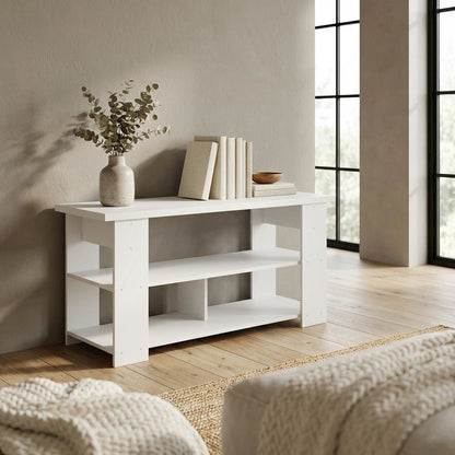 White wooden TV stand for up to 55-inch screens with ample storage space