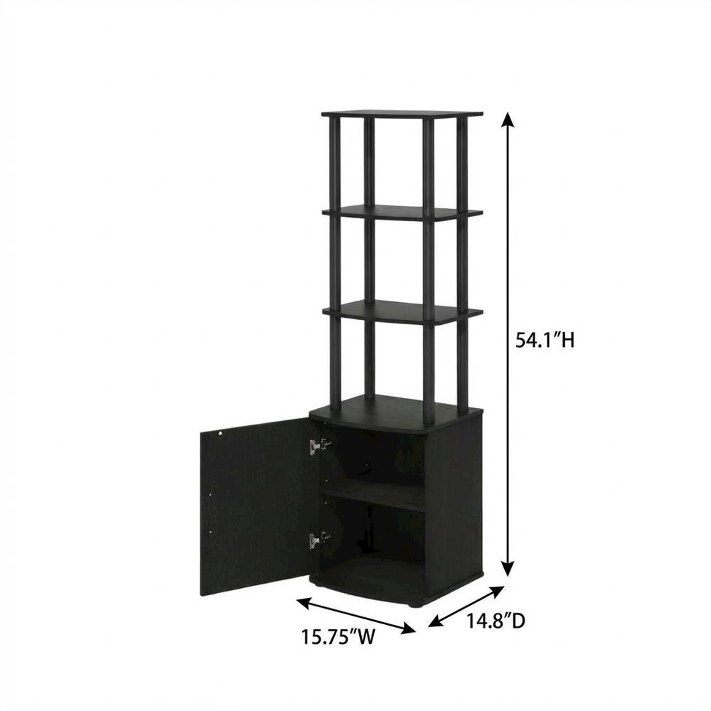 Wooden TV Stand with 3-Tier Height and Storage Cabinet, Blackwood/Black
