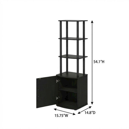 Wooden TV Stand with 3-Tier Height and Storage Cabinet, Blackwood/Black