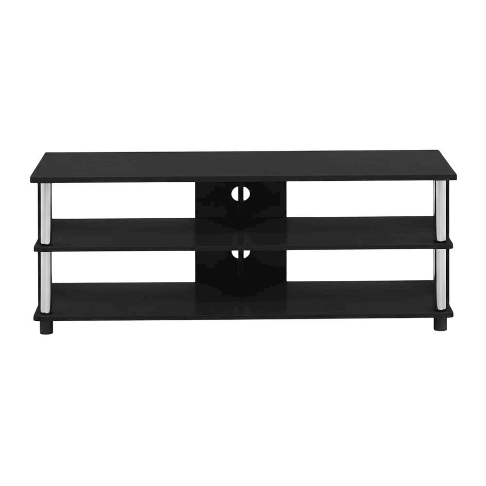 Wooden TV stand in Americano finish with stainless steel tubes, 3-tier design