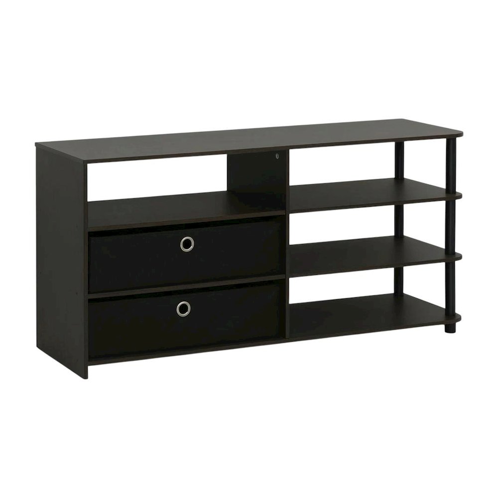 Walnut TV Stand, 50-Inch Screens, Storage Bins, Modern Design