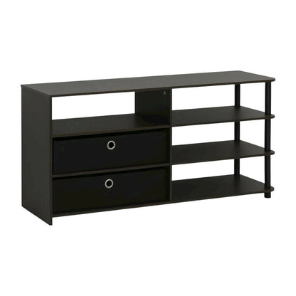 Walnut TV Stand, 50-Inch Screens, Storage Bins, Modern Design