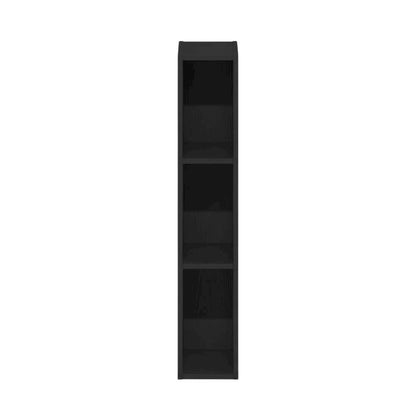 Black wood bookcase with sleek design and sturdy construction