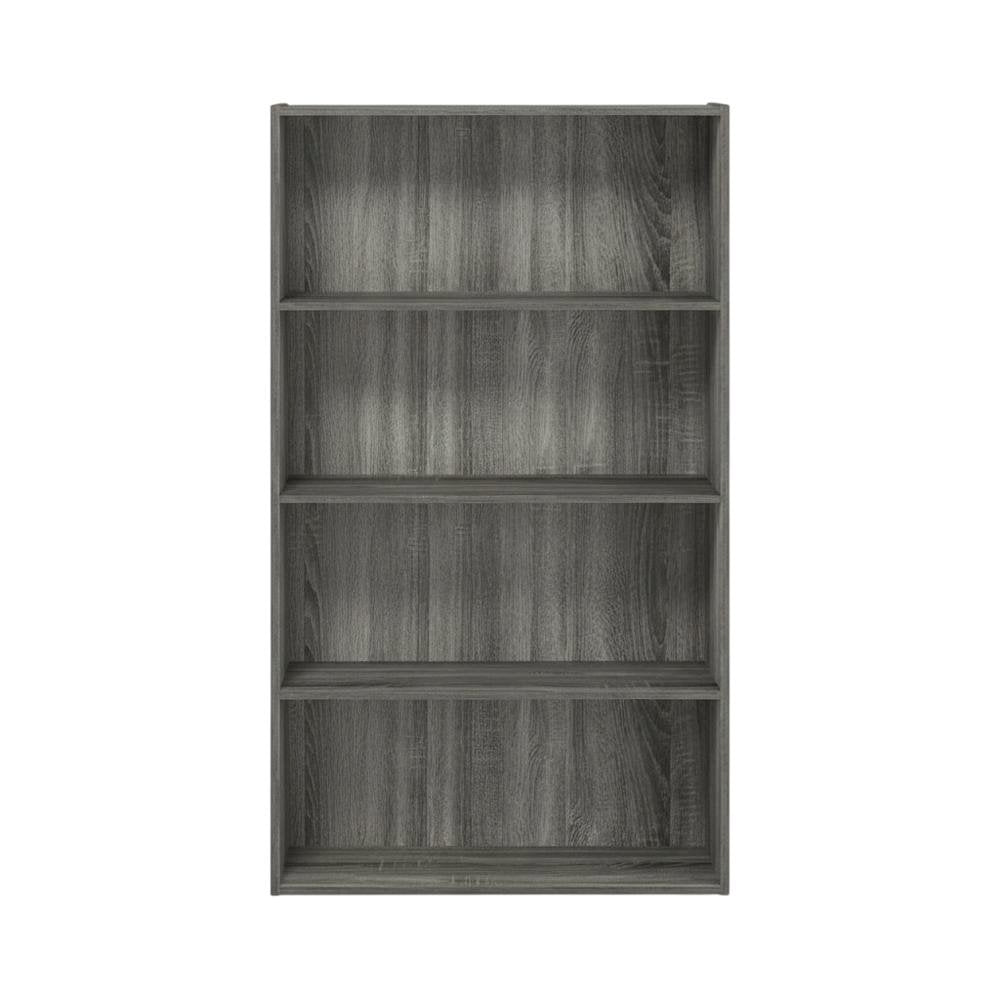 French Oak Grey 4-Tier Open Shelf Bookcase with Wooden Construction