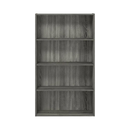 French Oak Grey 4-Tier Open Shelf Bookcase with Wooden Construction