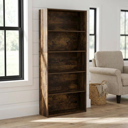 Amber Pine 5-Tier Bookshelf with Adjustable Shelves for Organization
