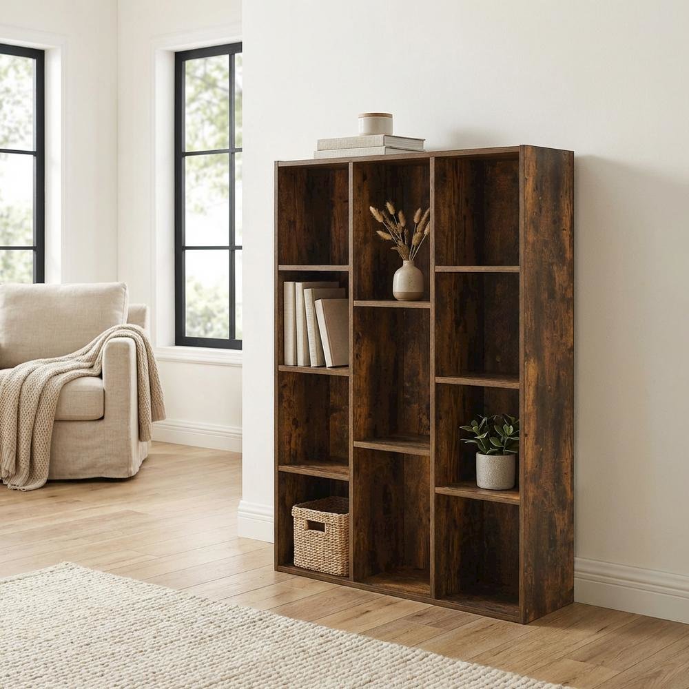 Wood Bookcase with Open Shelving for Home Office or Living Room Storage