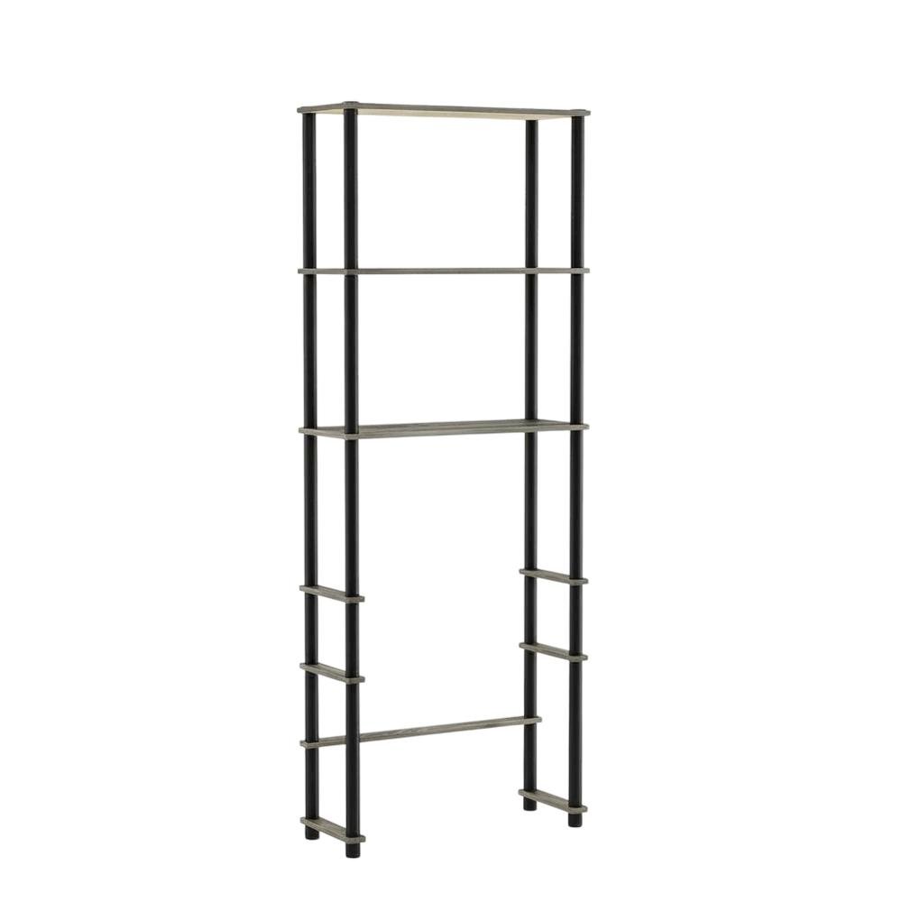 Toilet Space Saver with 3 Shelves in Grey and Black for Bathroom Organization