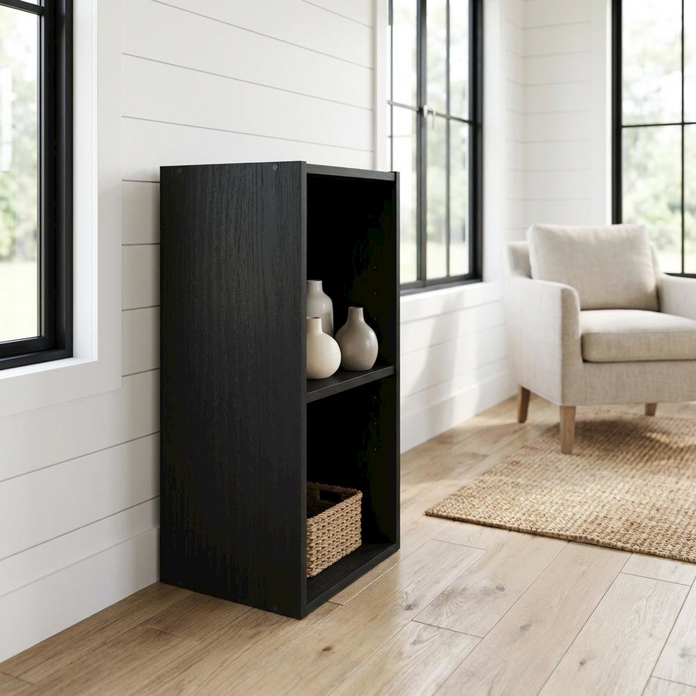 Black Wooden Bookcase with Compact Design and Sturdy Construction