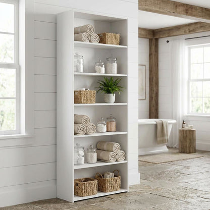 Wooden bookcase with open shelves and modern design suitable for home or office