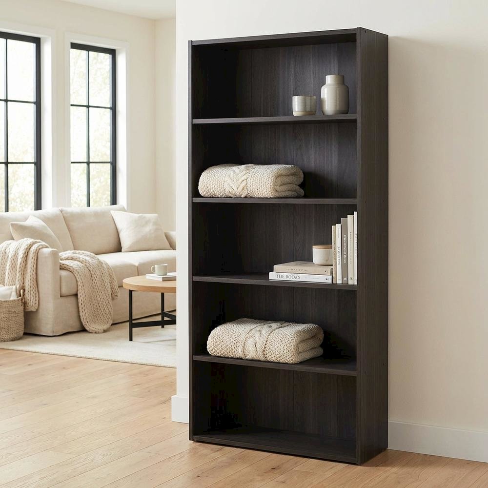 Wooden bookcase with open-back design for living room storage